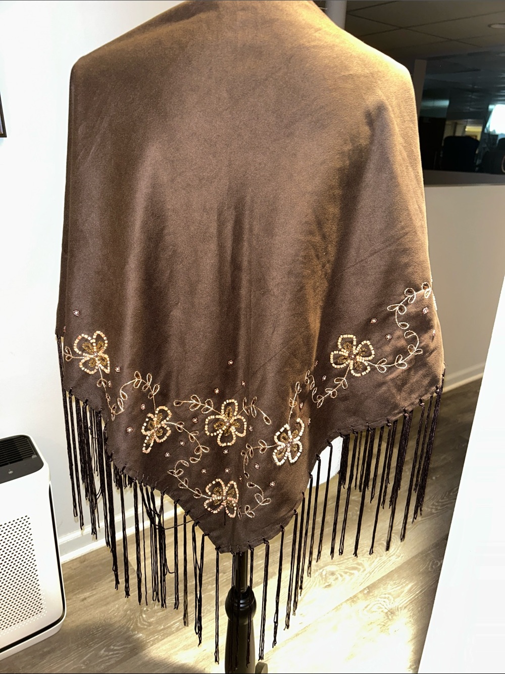 Cejon chocolate brown suede shawl